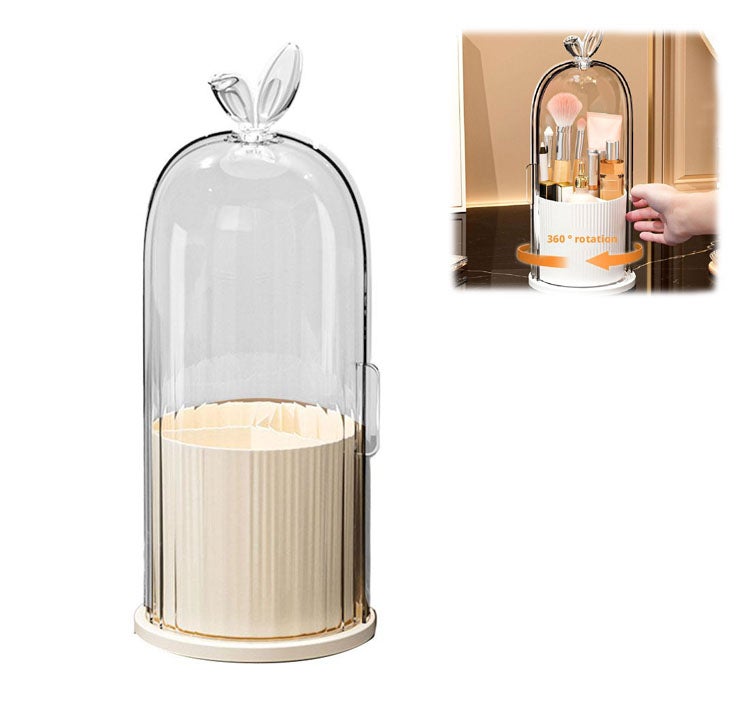 Makeup Brush Holder Organizer with 360° Rotating, Sliding Opening Dustproof Brushes Container for Vanity Bathroom Countertop, Easy Visibility - Image 1